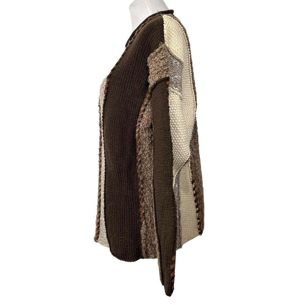 Vintage The Limited Hand Knit Sweater Colorblock Brown Beige Cream Wool Blend M - Picture 6 of 10